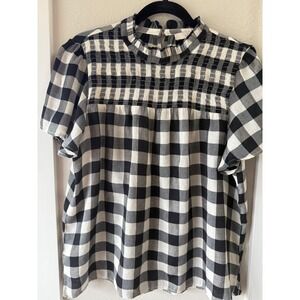 LOFT Black and White Checkered Blouse